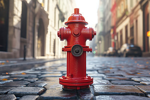 Red fire hydrant on city street, an Industrial Photo by AlyaAnd