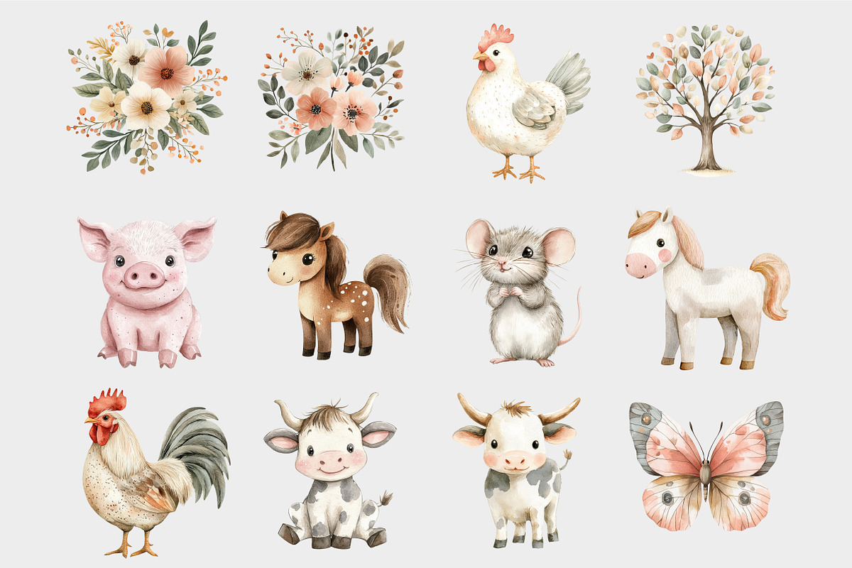 Watercolor Farm Animal clipart, a Seasonal Illustration by Design Market (Photo 4 of 5)