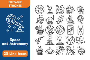 25 Space and Astronomy Line Icons, an Icon by Pexelpy