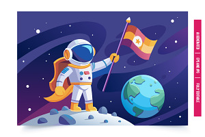 Astronaut Plants Flag on Moon, an Illustration by Tanuart