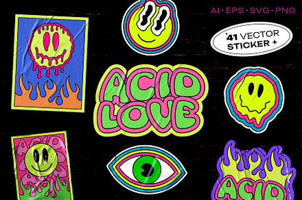 ACID LOVE 41 VECTOR STICKERS PACK