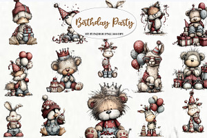 Quirky Birthday Party Animals, an Illustration by Watercolor design