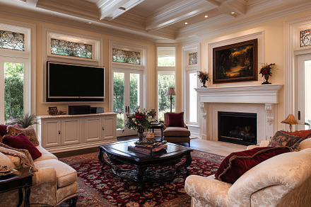 A luxurious Queen Anne house style living room featuring elegant furniture, a l, an Architecture Photo by Textures & Backgrounds