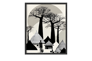 African Ghana Village Wall Art, a Person Illustration by PrintablesByFranklyn