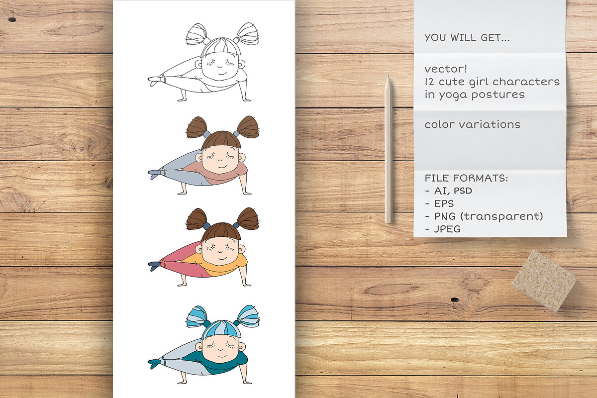 Yoga Poses with Cute Girl Character, an Object Graphic by CARROTDESIGN (Photo 4 of 4)