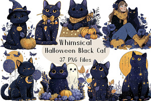 Whimsical Halloween Black Cat PNG, a Seasonal Illustration by Creative Art