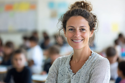 A Smiling Teacher in Classroom, a School & Education Photo by Virgo Studio