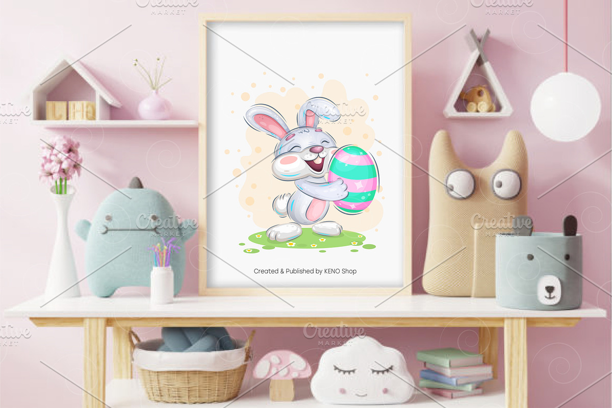 Cheerful easter bunny. Tshirt, PNG., an Animal Illustration by KENO Mascots (Photo 4 of 5)