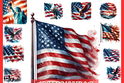 American Flag Clipart Bundle, USA, a Seasonal Illustration by VM PARTYS  BY TAIRUMA (Thumbnail 1 of 10)