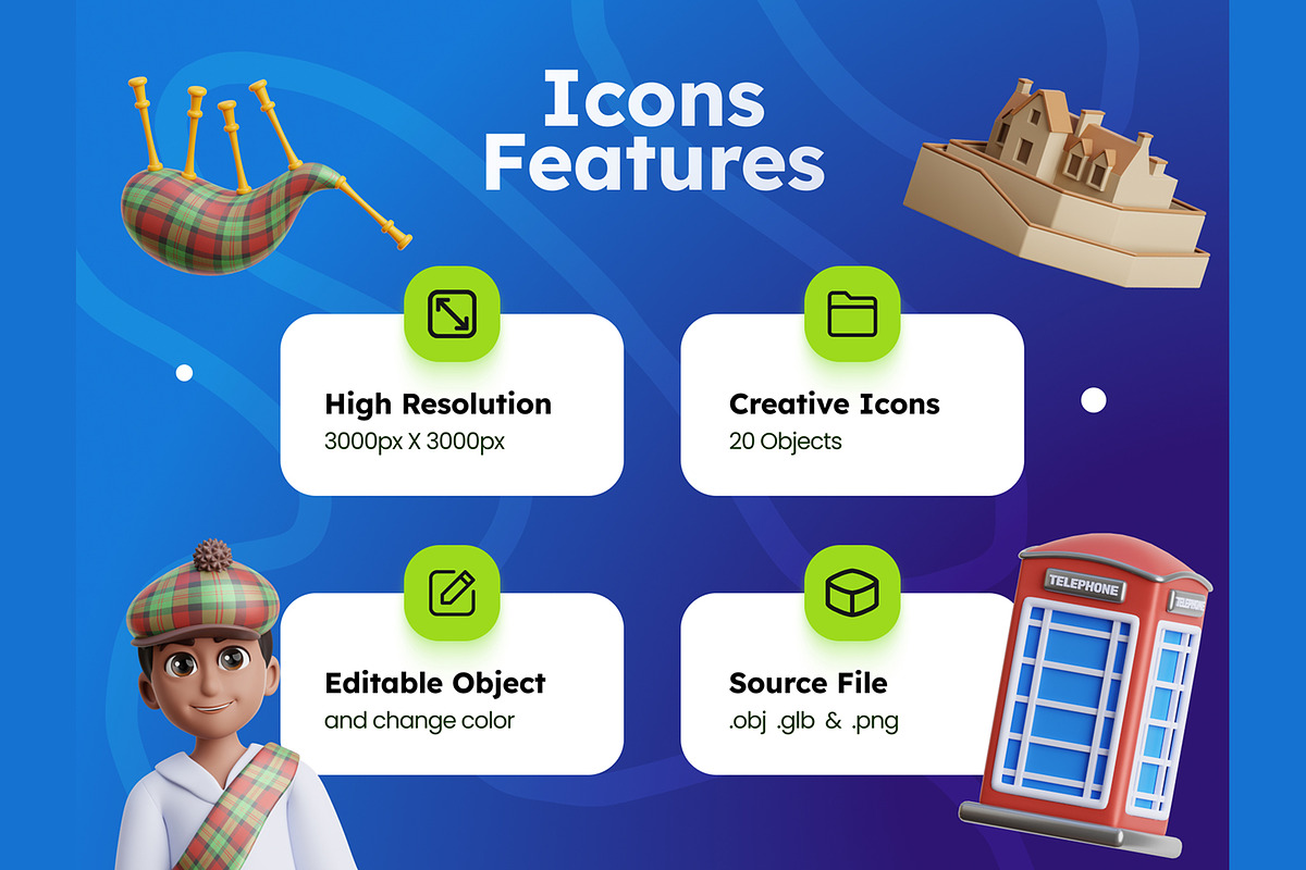 Scottish National Day 3D Icons, an Object 3D Model by Rakata Studio (Photo 2 of 7)