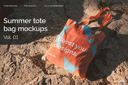 Summer Tote Bag Mockups, a Merchandise Mockup by Mocku