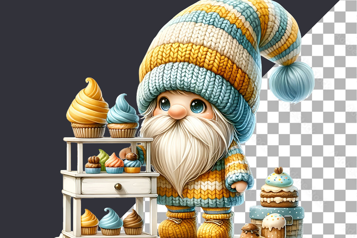 Watercolor Baker Gnome Cliparts Png, a Decorative Illustration by Dizzy Art Studio (Photo 4 of 4)