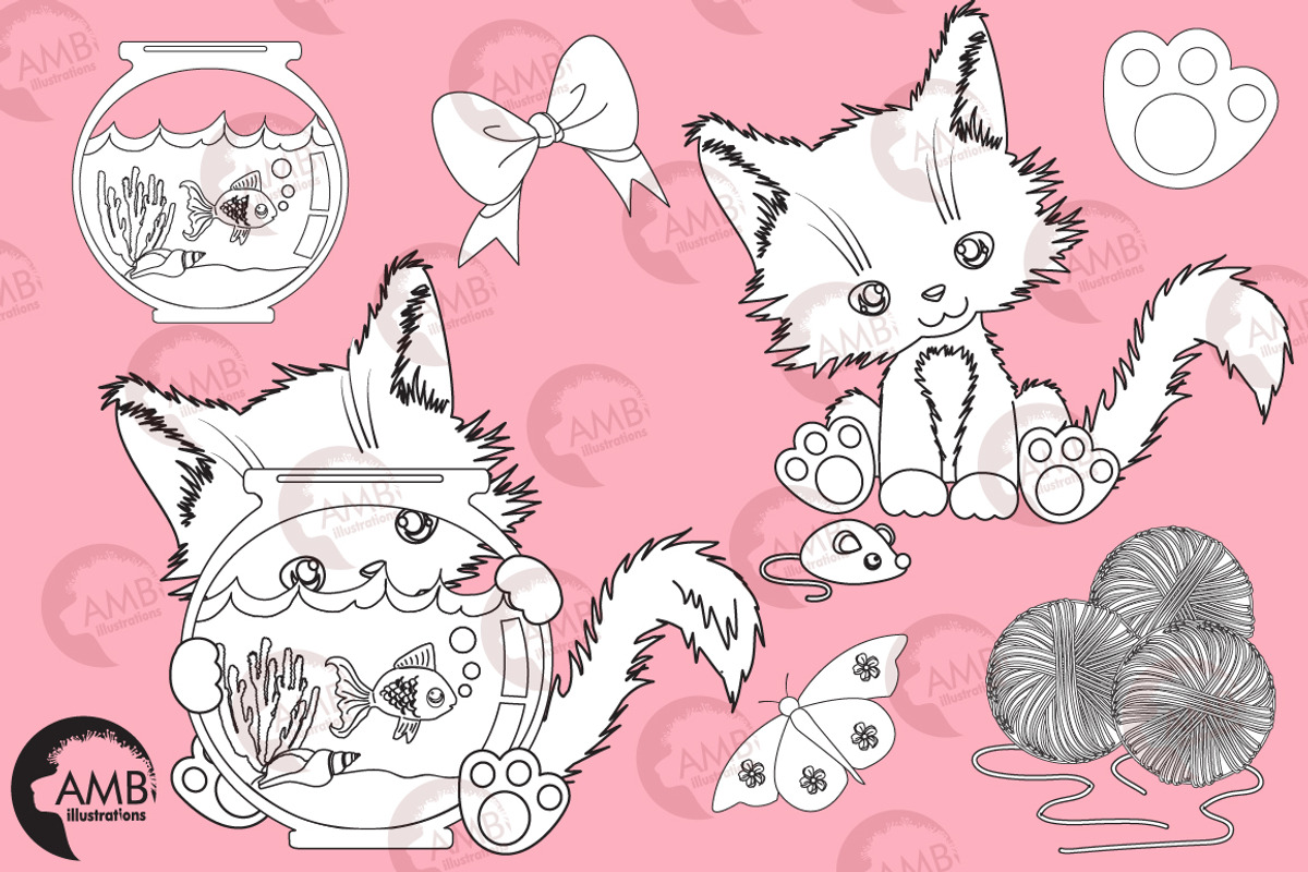 Cutey Cat Digital Stamps AMB-2655, an Illustration by AMBillustrations (Photo 3 of 4)