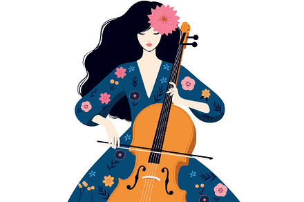 Woman Playing Cello on White