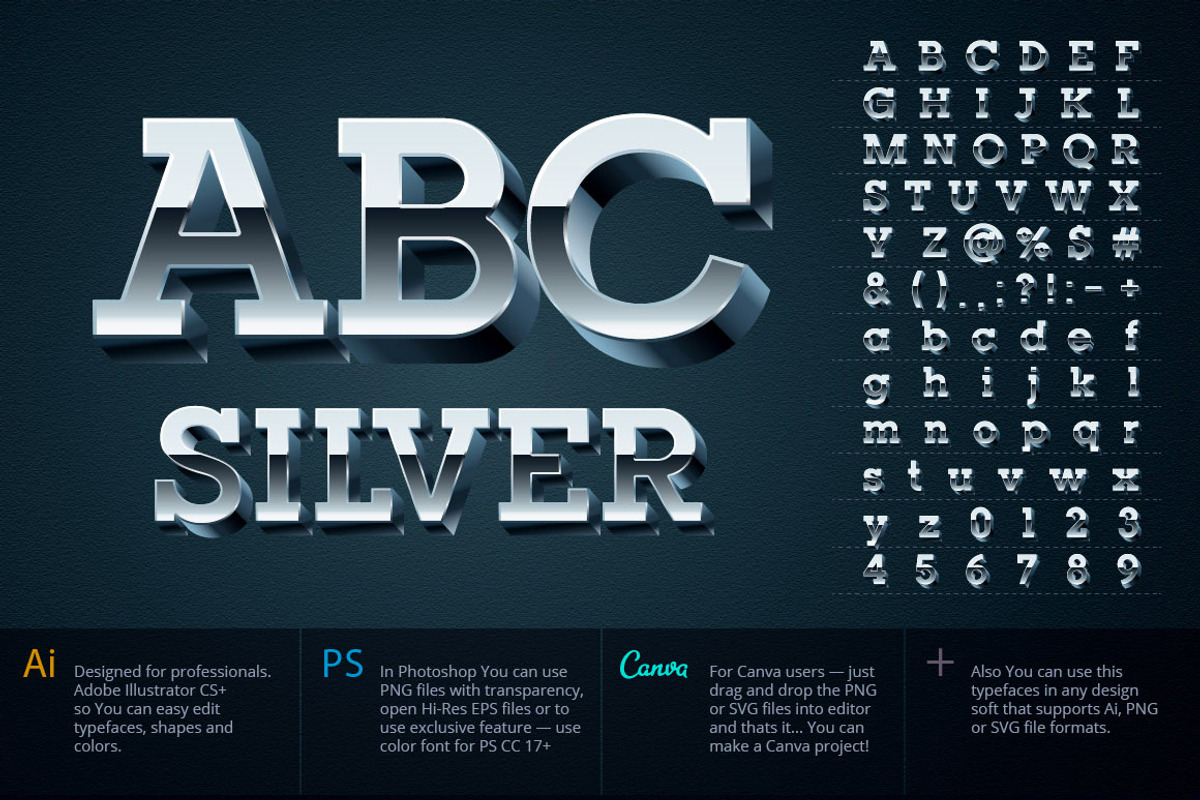 3D chrome vector alphabet preview 7