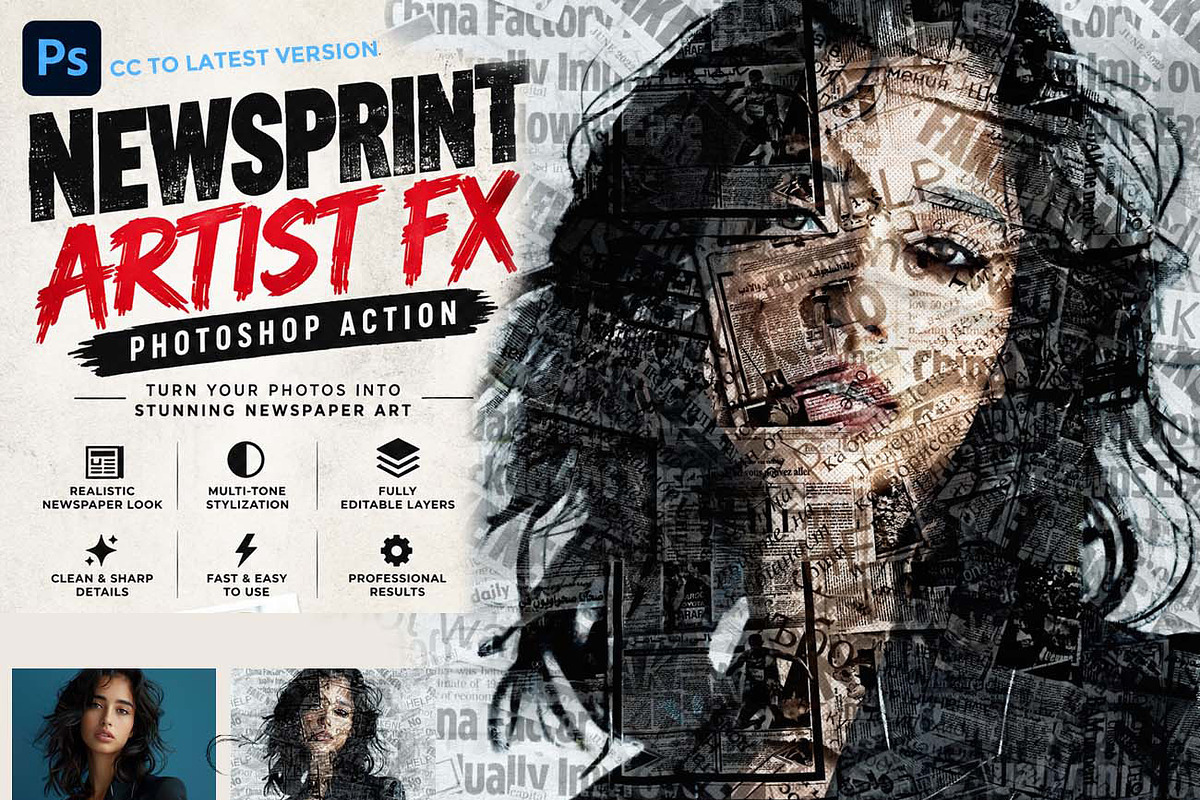NEWSPRINT ARTIST FX — Ps Action, an Action Add-On by Studio Retouch (Photo 1 of 11)