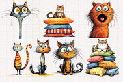 Quirky & Whimsical Cat Clipart Set, an Animal Illustration by PaintPixelCo (Thumbnail 2 of 10)