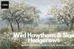 30+ Wild Hawthorn & Sloe Hedgerows, a Decorative Illustration by Virgo Studio