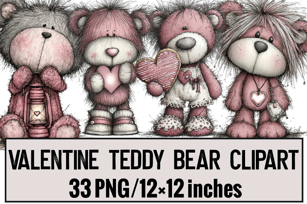 Valentine Teddy Bear Clipart, an Illustration by Design Market (Photo 1 of 3)