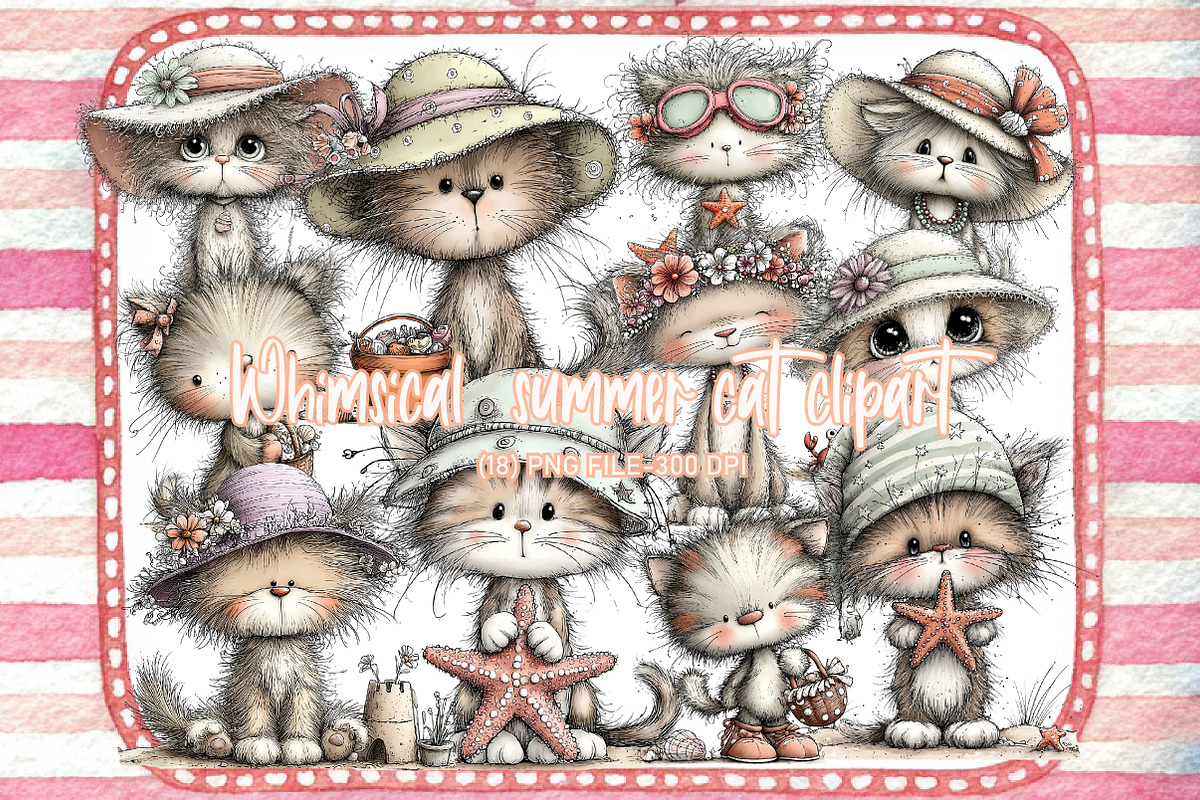 Whimsical summer cat clipart, an Illustration by Designworld (Photo 1 of 4)