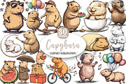 Watercolor Capybara Clipart, an Illustration by Watercolor design (Thumbnail 1 of 4)