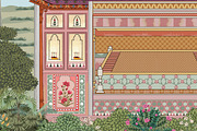 Mughal Miniature Palace Artwork, a Decorative Illustration by Mughal Wallpaper (Thumbnail 2 of 5)