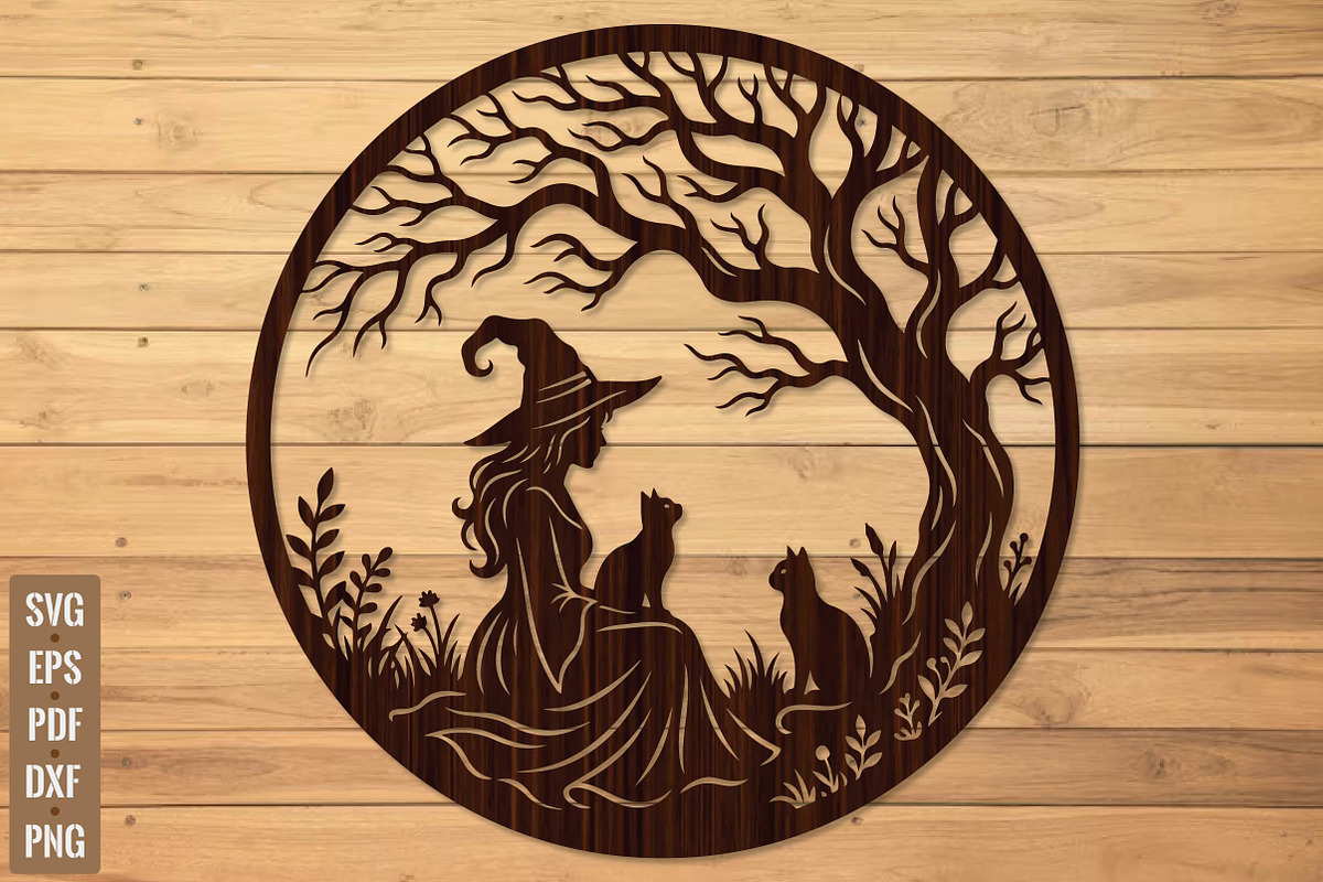 Halloween Witch and Cats SVG, a Seasonal Illustration by DreamPrint404 (Photo 2 of 3)