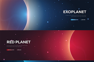 Space Banner. Mars, Earth, Exoplanet