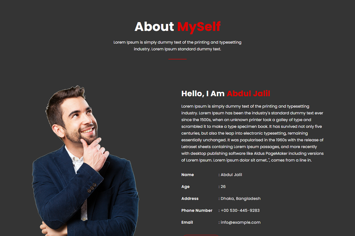Dark Minimal Personal Branding HTML5, a HTML Template by Themeplaza (Photo 2 of 6)