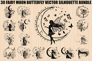 Fairy Moon Butterfly Silhouette