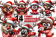 Funny Christmas reindeers clipart, an Animal Illustration by AnetArtStore (Thumbnail 1 of 8)