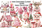 Pink Christmas Watercolor Clipart, an Illustration by Dream Creation (Thumbnail 1 of 5)