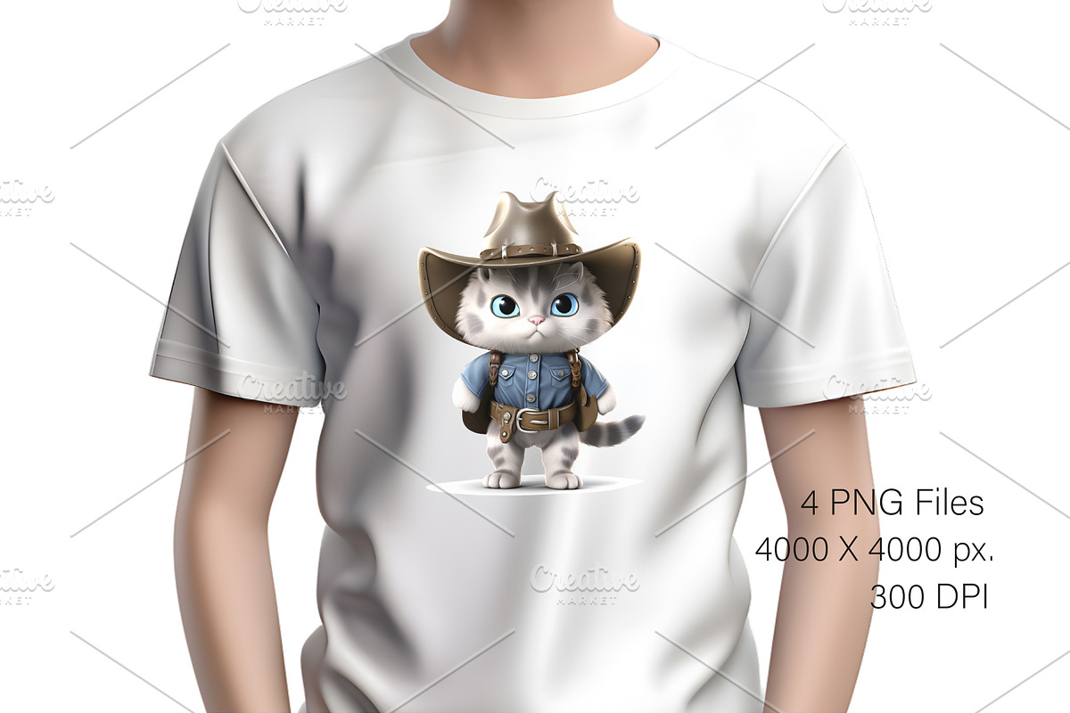 Cartoon Cat Cowboy. TShirt Sticker., an Animal Illustration by KENO Mascots (Photo 5 of 6)