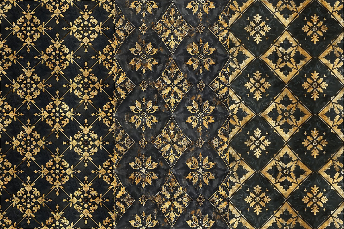 10 Medieval Black and Gold Patterns, a Pattern Graphic by Inknfolly