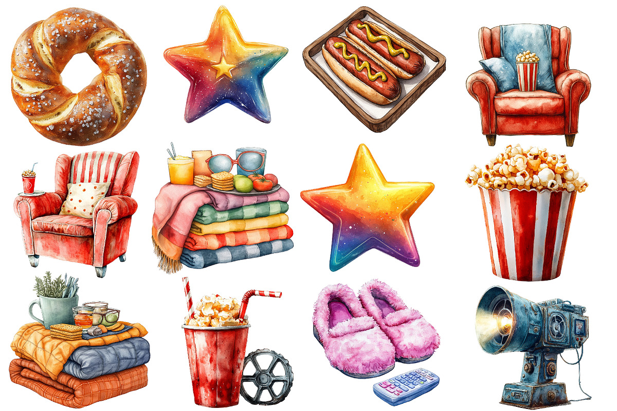 Watercolor Movie Night Clipart, an Illustration by Designworld (Photo 4 of 8)