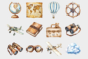 Watercolor Vintage Travel Clipart, a Seasonal Illustration by Design Market (Thumbnail 3 of 5)
