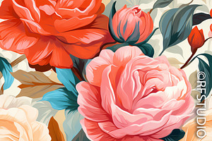 TROPICAL ROSES. Seamless Bundle Of 8