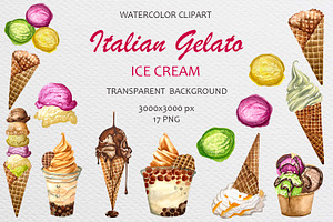 Watercolor italian ice cream clipart, a Food Illustration by Fresh art by Larysa
