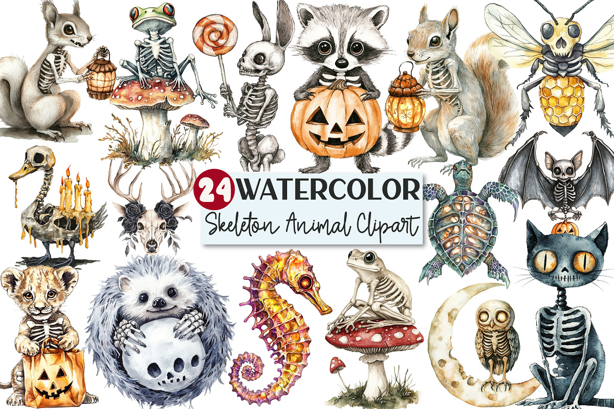 Halloween Skeleton Animal Clipart, an Illustration by Rose Art (Photo 1 of 3)