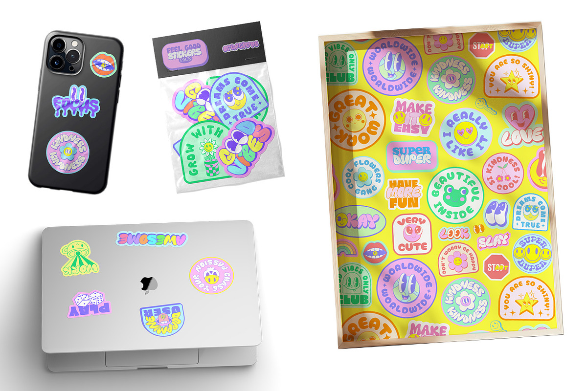 FEEL GOOD STICKERS PACK Y2K DESIGN, an Object Graphic by craftlove (Photo 8 of 10)