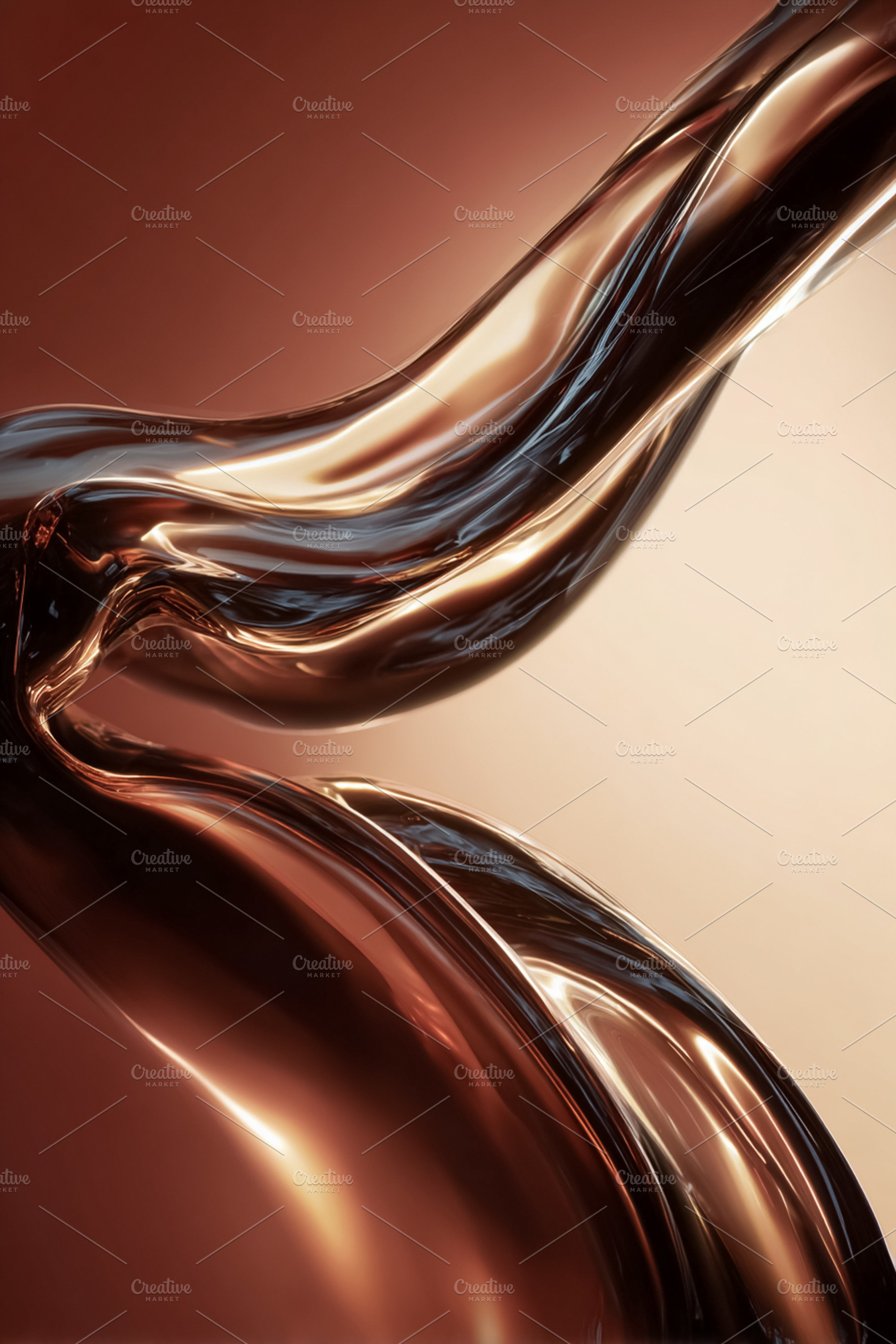 Abstract flowing liquid chocolate stream, creating elegant waves with shining m, a Photo by Studio ANNA