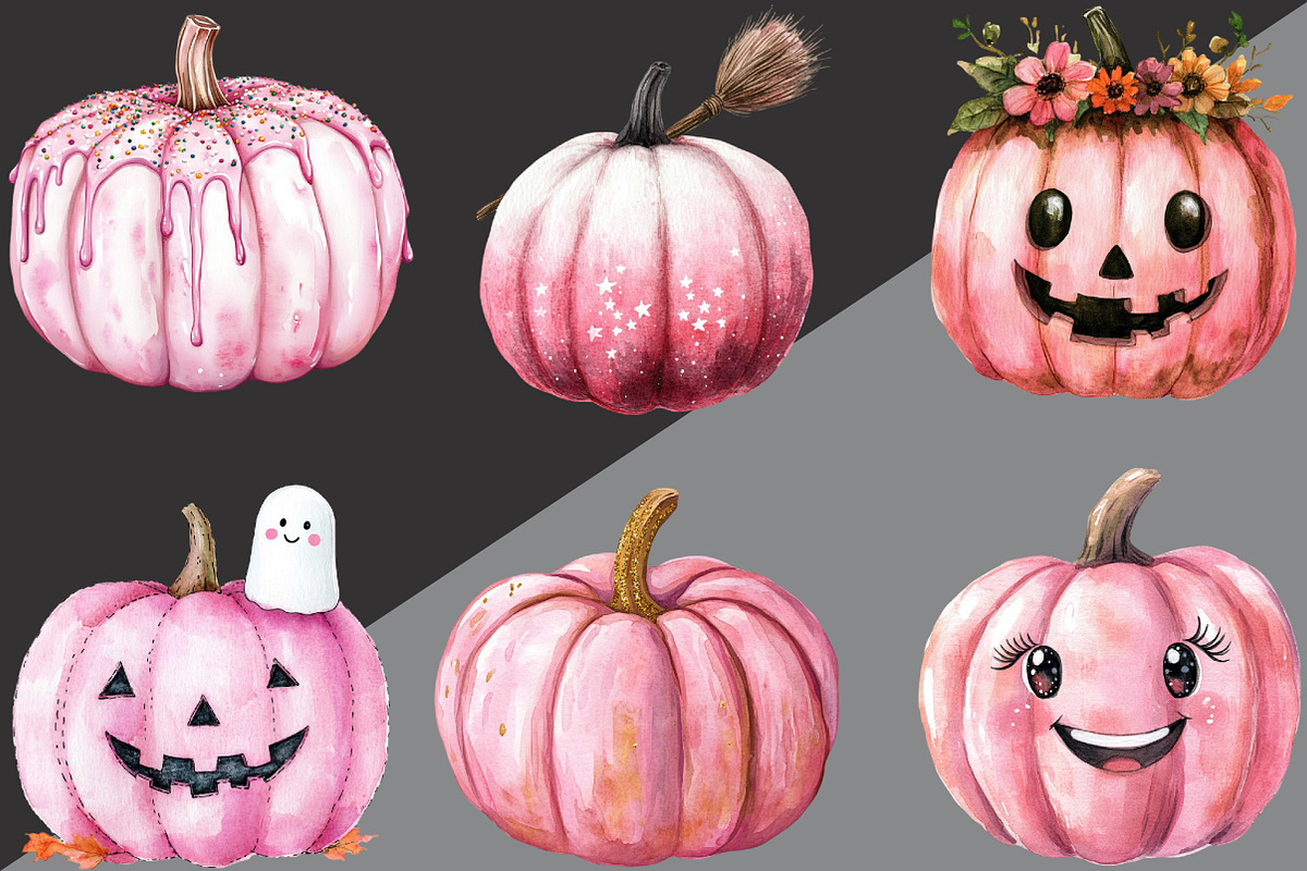 Pink Halloween Pumpkin Clipart, an Illustration by Black Bird Studio (Photo 2 of 6)