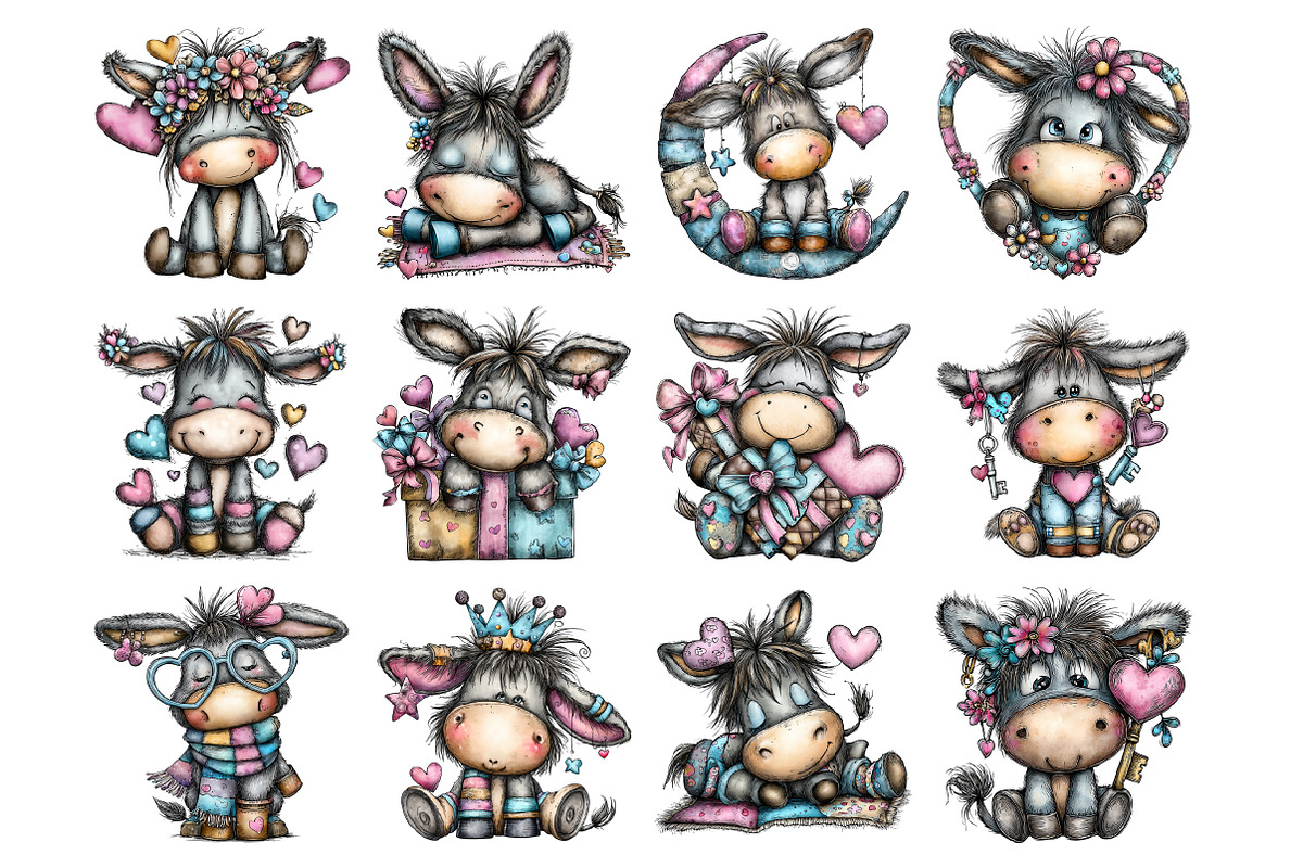 Whimsical Valentine Donkey Clipart, an Illustration by Design Market (Photo 3 of 3)