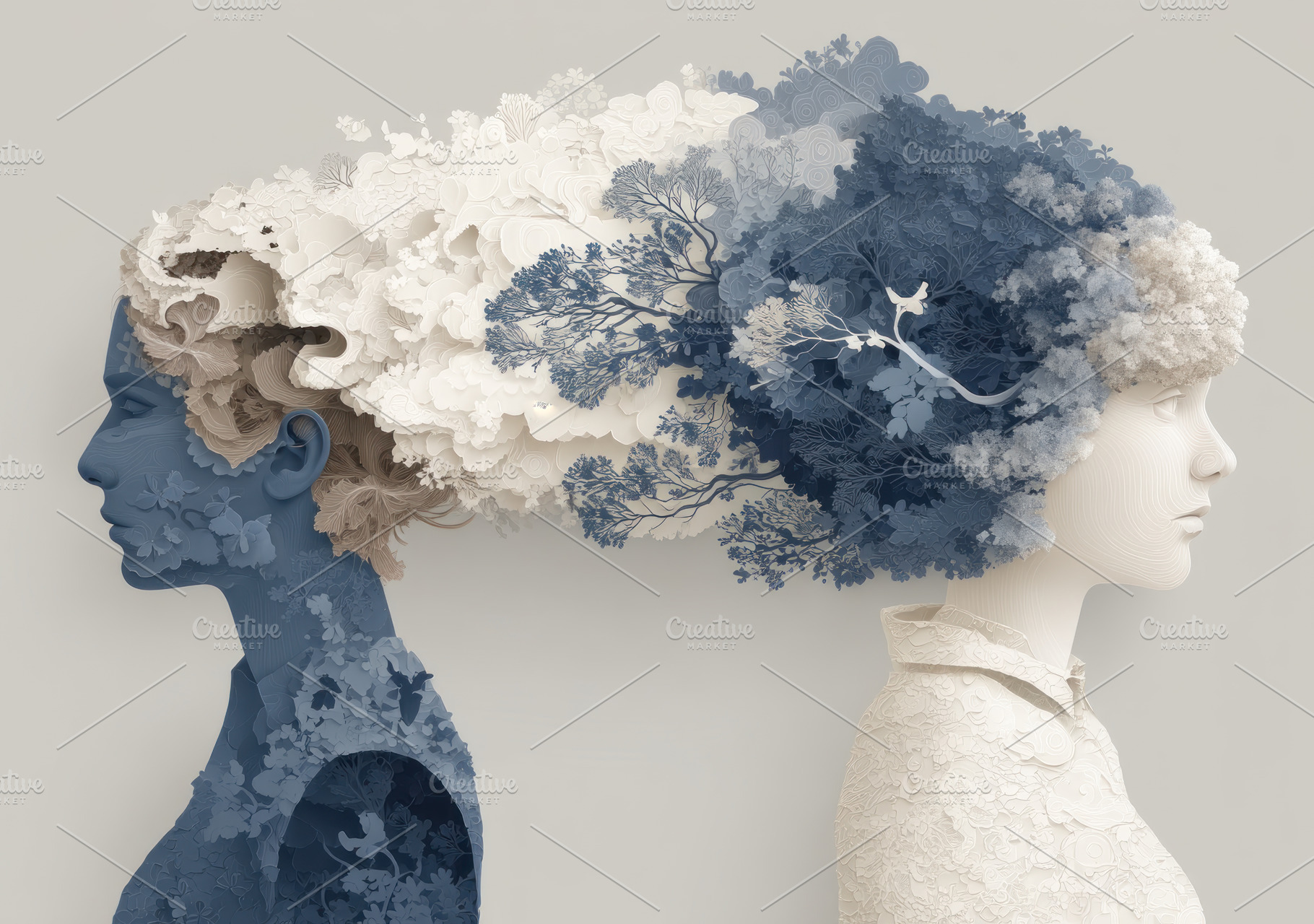 Surreal portrait of two women facing opposite directions with in, a Health & Medical Photo by José Manuel Gelpi