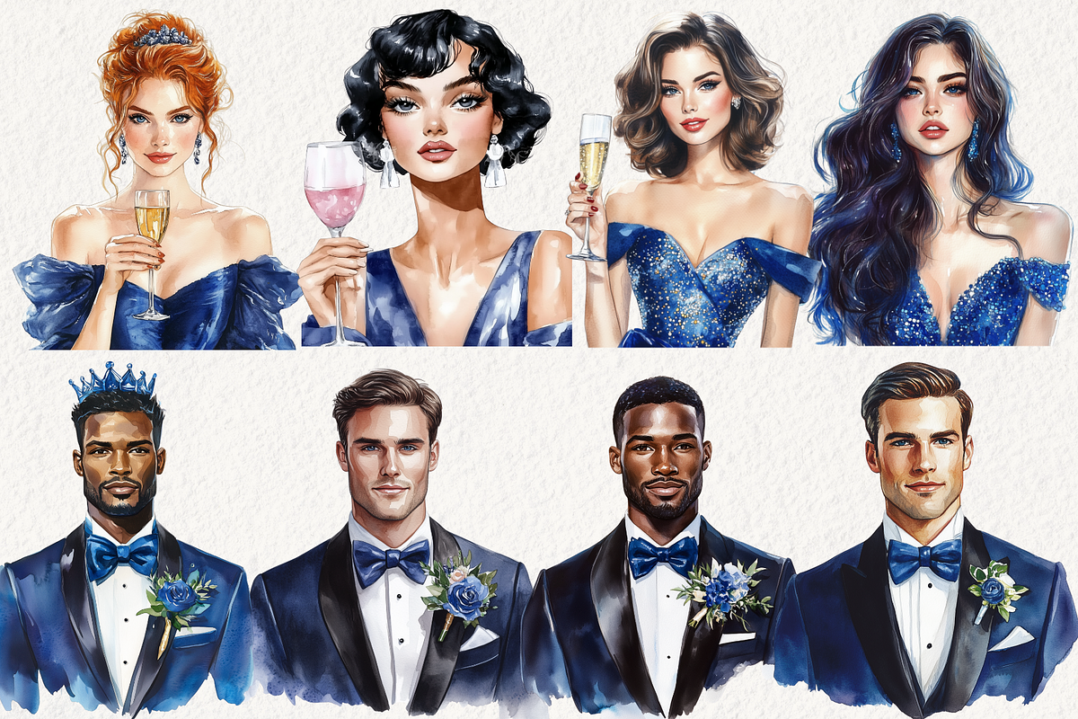Blue Royal Wedding Clipart, an Illustration by NadiaTheronArt (Photo 4 of 5)