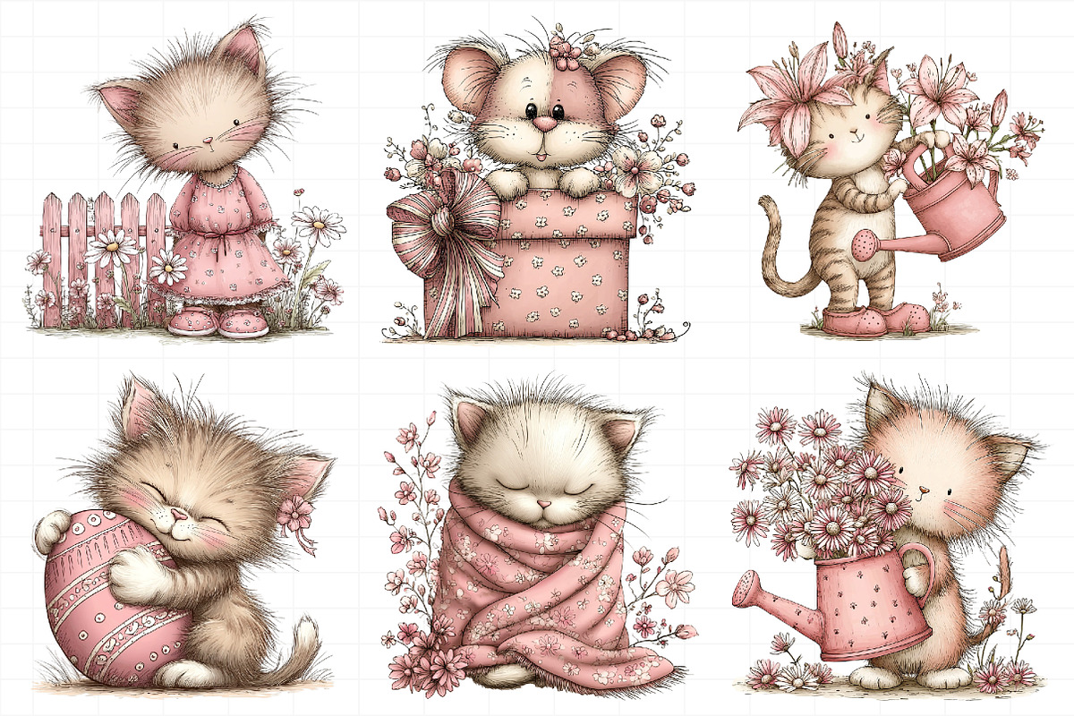 Whimsical Spring Cats Clipart, an Illustration by Daily.Designs (Photo 5 of 6)