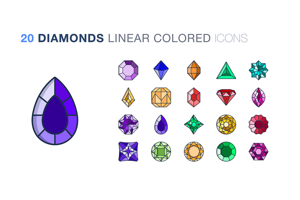 Diamond and gems icon set, an Icon by Icongeek26 (Photo 2 of 6)