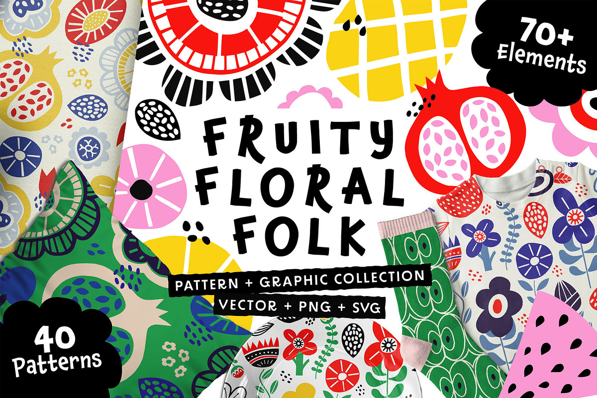Fruity Floral Folk Collection, a Pattern Graphic by rouxsupplyco (Photo 1 of 12)