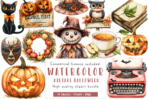 Vintage Halloween Watercolor Clipart, an Illustration by CreationArt