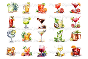 Tropical Watercolor Cocktail Clipart, an Object Graphic by Negarin Digital Art (Thumbnail 3 of 9)